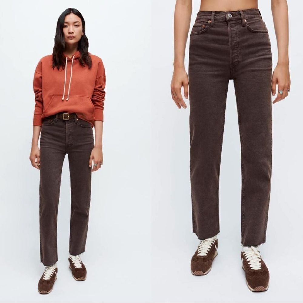NWT RE/DONE 70S ULTRA HIGH RISE STOVE PIPE JEANS in WASHED CHOCOLATE brown